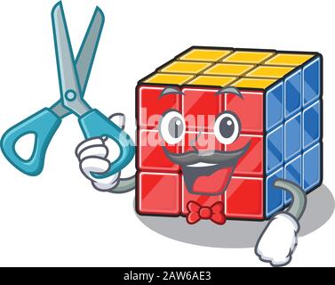 Cartoon-Charakter des Sportlichen Barber rubic Cube Designstils Stock Vektor