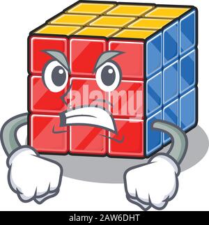 Rubic Cube Cartoon-Charakter-Stil mit wütenden Gesicht Stock Vektor