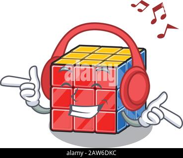 Musik hören rubic Cube Cartoon Character Konzept Stock Vektor