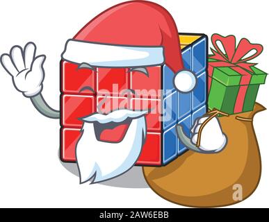 Santa rubic Cube Cartoon Character Design mit Geschenkbox Stock Vektor