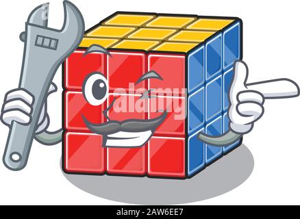 Smart Mechanic rubic Cube Cartoon Character Design Stock Vektor