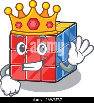 Ein Zeichentrick-Maskottchen-Design von rubic Cube trat als King auf der Bühne auf Stock Vektor