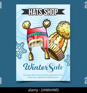 Hüte Shop Winter Sale Werbung Poster Vector Stock Vektor