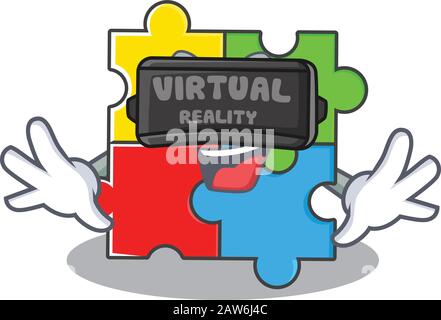 Ein Bild des Puzzle-Spielzeugcharakters mit Virtual Reality Headset Stock Vektor