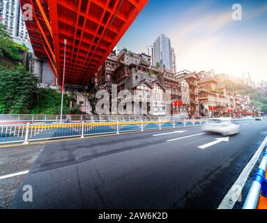 Straßen und berühmten antiken Gebäude: Hongyadong, Chongqing, China. Stockfoto