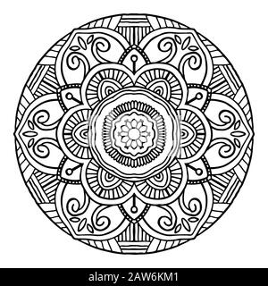 Umrisse Mandala dekoratives Rundornament, kann zum Färben von Büchern, Anti-Stress-Therapie, Grußkarte, Telefon-Case-Druck usw. Verwendet Werden. Handgezeichneter Stil Stock Vektor