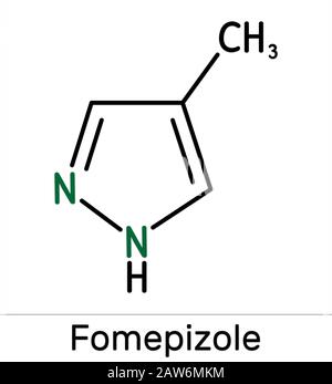 Fomepizol, 4-Methylpyrazol, C4H6N2-Molekül. Es wird zur Behandlung von Methanol- und Ethylenglykolvergiftung verwendet. Skelettchemische Formel. Abbildung Stockfoto