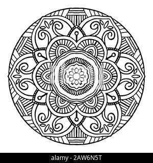 Umrisse Mandala dekoratives Rundornament, kann zum Färben von Büchern, Anti-Stress-Therapie, Grußkarte, Telefon-Case-Druck usw. Verwendet Werden. Handgezeichneter Stil Stock Vektor