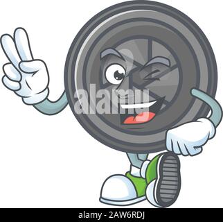 Niedliches Cartoon-Maskottchen-Bild des Kameralinses mit zwei Fingern Stock Vektor