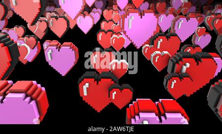 Abbildung: 8-Bit-Pixel-Hearts. Retro Arcade Videospiel Valentinstag gerenderte Bilder. Stockfoto