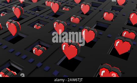 Abbildung: 8-Bit-Pixel-Hearts. Retro Arcade Videospiel Valentinstag gerenderte Bilder. Stockfoto