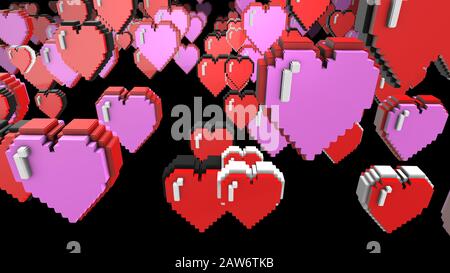 Abbildung: 8-Bit-Pixel-Hearts. Retro Arcade Videospiel Valentinstag gerenderte Bilder. Stockfoto