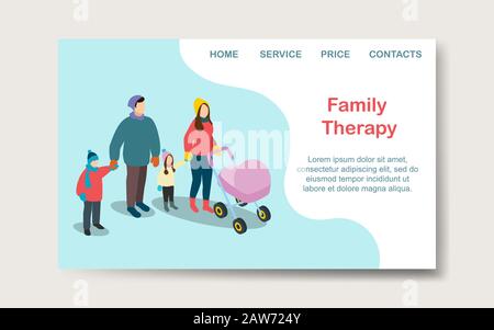 Landing Page für handgezeichnete Vektorgrafik für die Familientherapie Stock Vektor