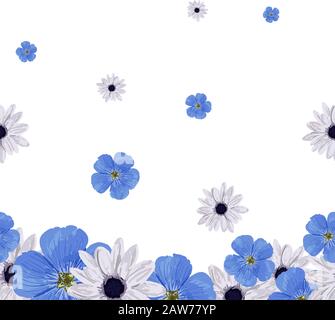 Federblumenmuster. Frische Blumen. Die Grenze ist endlos. Wunderschönes, nahtloses Muster. Perfektes Design für Stoff und Textil. Stock Vektor