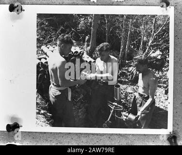 Royal Dutch Princess Irene Brigade. Normandie. 3 Mörser wird gefeuert Datum: August 1944 Ort: Frankreich, Normandie Schlüsselwörter: Invasion, Armee, Soldaten, Mörser, WWII Institution Name: Prinzessin Irene Brigade Stockfoto