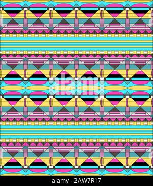 Retro-Farben Tribal-Vektor nahtloses Muster. Aztekischer abstrakter geometrischer Kunstdruck. Stock Vektor