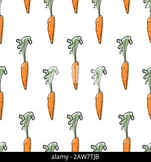 Vektor nahtloses Muster mit orangefarbenen Karotten auf weißem Hintergrund. Stock Vektor
