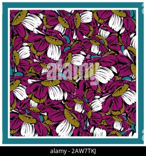 Zarte Farben aus Seidenschal mit blühendem Pony. Stock Vektor