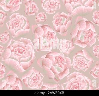 Nahtloses Blumenmuster mit pinkfarbenem Pony für Hintergrund, Vorlage, Deckblatt, Stoff, Textil Stockfoto