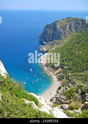 COLL Baix berühmte Bucht mit Strand, Mallorca, Spanien - Blick von oben Stockfoto