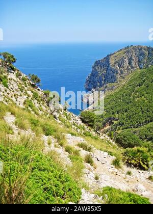 COLL Baix berühmte Bucht mit Strand, Mallorca, Spanien - Blick von oben Stockfoto