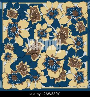 Zarte Farben aus Seidenschal mit blühenden Blumen. Stock Vektor