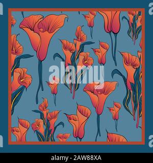 Zarte Farben aus Seidenschal mit blühenden Kallas. Stock Vektor