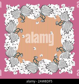 Zarte Farben aus Seidenschal mit blühenden Asclepias syriaca. Rosa, Gelb und Weiß. Stock Vektor