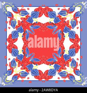 Zarte Farben aus Seidenschal mit blühenden Asclepias syriaca. Violett, rot, blau und weiß. Stock Vektor