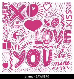 Valentinstag Love Hearts Sketchy Notebook Doodles Design Stock Vektor