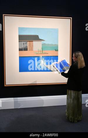 London, Großbritannien. Februar 2020. David Hockney, The Splash, 1966, machte bei Sotheby's erstmals seit fast 15 Jahren Wellen mit Einer Schätzung von 20 bis 30 Millionen £für die Öffentlichkeit, bei den Contemporary Art Auctions in dieser Saison in Sotheby's London, Großbritannien - 7. Februar 2020 Credit: Nils Jorgensen/Alamy Live News Stockfoto