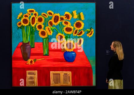 London, Großbritannien. Februar 2020. David Hockney, 30 Sonnenblumen, EST auf Anfrage. Vom Hong Kong Contemporary Sale, est auf Anfrage. Sotheby's Previews its Contemporary Art Sale, das am 6. April 2020 in Hongkong stattfindet. Credit: Guy Bell/Alamy Live News Stockfoto