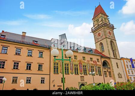 Passau, Deutschland - 29. Juni 2014: Rathaus der historischen deutschen Stadt nahe der Donau Stockfoto