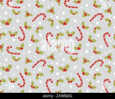 Weihnachtsvektor nahtloses Muster mit Süßigkeiten und Holy. Stock Vektor