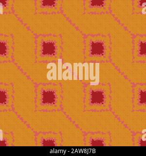 Rote Quadrate auf orangefarbenem Hintergrund geometrisches, abstraktes, nahtloses Vektormuster Stock Vektor