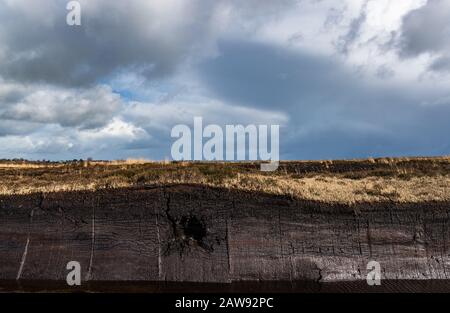 Querschnitt der kultivierten Torfmoor-Erdkrustenlandschaft im ländlichen Irland Stockfoto