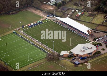 Luftbild des Rugbygrundes Doncaster Knights RFC, Doncaster, South Yorkshire Stockfoto