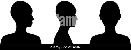 Vorder- und Seitenansicht eines Kopfes. Anonymer, geschlechtsneutraler Gesichtsavatar Stock Vektor