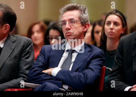 Rom, Italien. Februar 2020. Gaetano Manfredi, italienischer Minister für Universität und Forschung Rom 7. Februar 2020. Tempio di Adriano. Treffen zum europäischen Gleichgewicht. Foto Samantha Zucchi Insidefoto Credit: Insidefoto srl/Alamy Live News Stockfoto