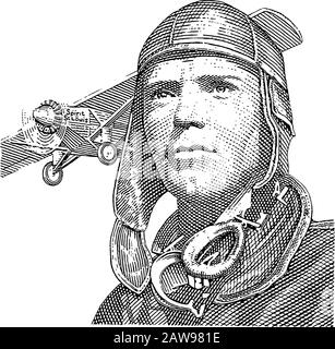 Charles Augustus Lindbergh war ein US-amerikanischer Flieger, Militäroffizier, Autor, Erfinder und Aktivist. Stock Vektor