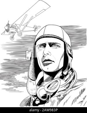 Charles Augustus Lindbergh war ein US-amerikanischer Flieger, Militäroffizier, Autor, Erfinder und Aktivist. Stock Vektor