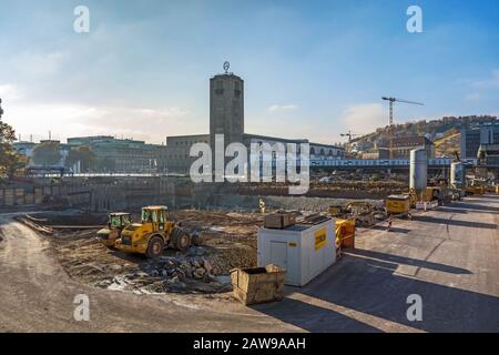 Stuttgart, 1. November 2013: Baustelle Stuttgart 21. S21 ist das umstrittenste Eisenbahnprojekt aller Zeiten. Stockfoto