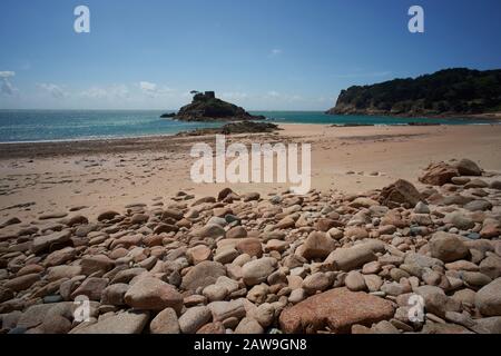 Jersey, Kanalinseln. Der Strand von Portelet. Stockfoto