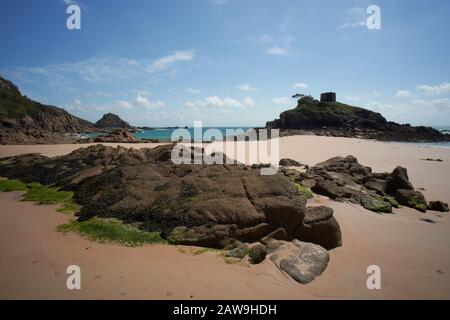 Jersey, Kanalinseln. Der Strand von Portelet. Stockfoto