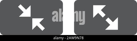 Symbol für Vollbildzeichen. Symbol mit 2 Pfeilen. Symbol für App und Web. Schaltflächen minimieren oder maximieren. Darstellung des Stock-Vektors auf weißem Hintergrund isoliert. Stock Vektor
