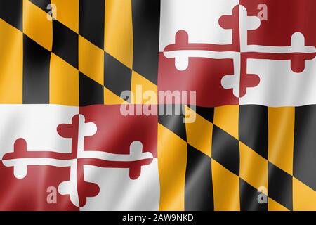 Flagge von Maryland, vereinigte Staaten winken Bannersammlung. 3D-Abbildung Stockfoto