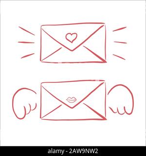 Valentines Day Vector Envelope Hand Zeichnungskarten - handgemachte Kalligraphie. Skalierbar und editierbar Vektor-Illustration. Stock Vektor