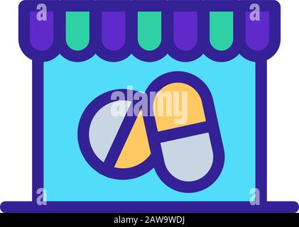 Symbolvektor für Medikament speichern. Isolierte Darstellung des Kontursymbols Stock Vektor