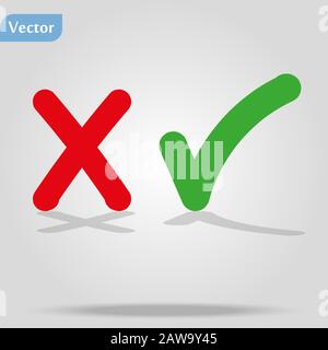 Dünne Linie Häkchen Symbole. Grünen Haken und Rotes Kreuz Häkchen flache Linie Symbole gesetzt. Vector Illustration auf weißem Hintergrund Stock Vektor
