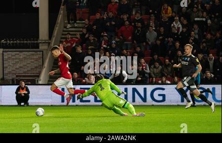 Bristol, Großbritannien. Februar 2020. Jamie Paterson von Bristol City erzielt beim Sky Bet Championship Match zwischen Bristol City und Birmingham City am Ashton Gate, Bristol, England am 7. Februar 2020 ein Tor. Foto von Andy Rowland. Kredit: Prime Media Images/Alamy Live News Stockfoto